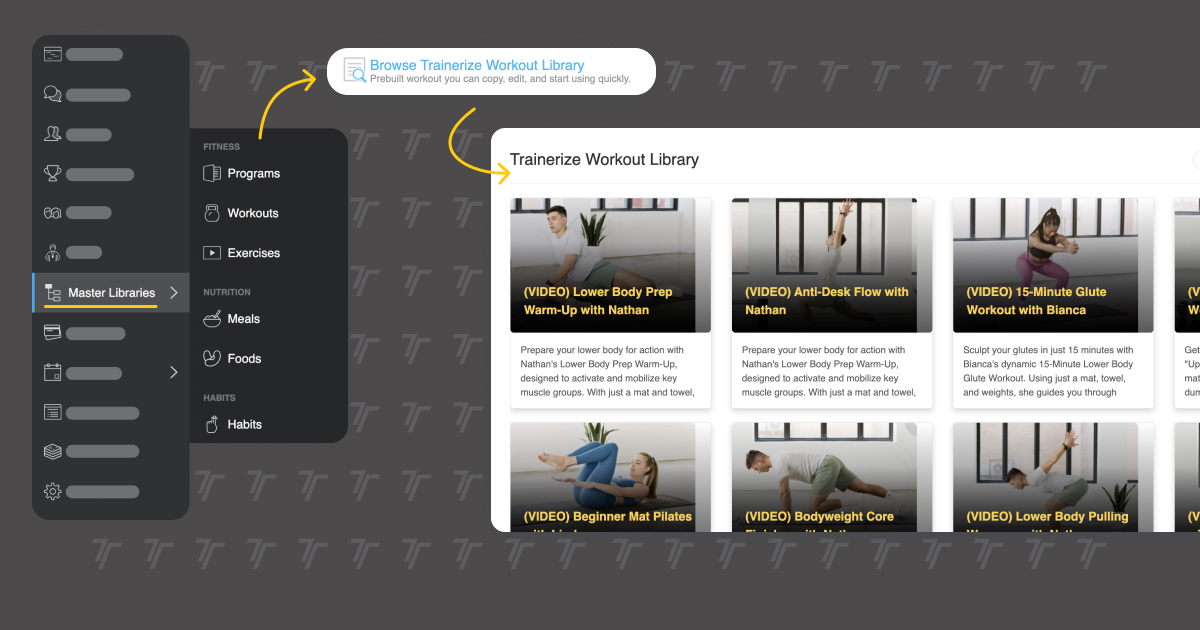 Screenshot in-app of workout library